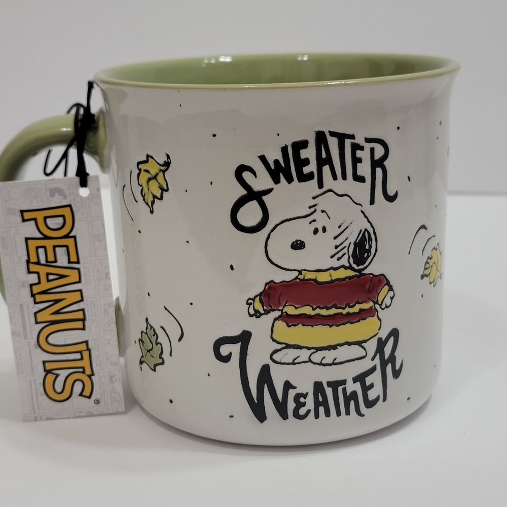 Peanuts Snoopy Woodstock "Sweater Weather" Fall Leaves Thanksgiving Coffee Mug